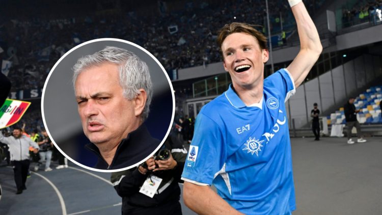 Scott McTominay wins Serie A with Napoli. Inset, Jose Mourinho.