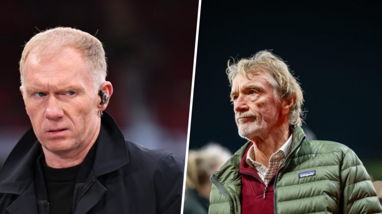 Split image of Paul Scholes and Man United owner Sir Jim Ratcliffe looking on