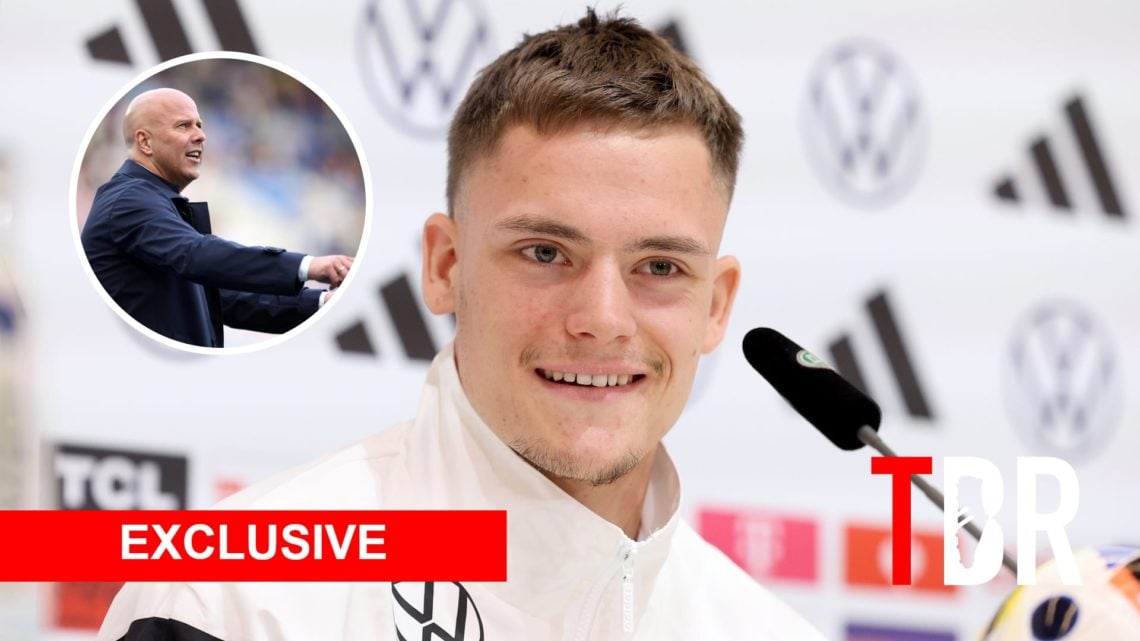 Bayer Leverkusen midfielder Florian Wirtz with inset of Liverpool manager Arne Slot