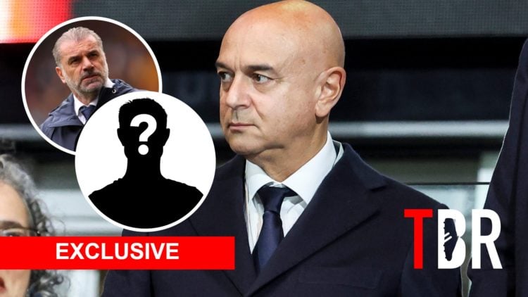 Tottenham Hotspur chairman Daniel Levy with inset of Ange Postecoglou and mystery silhouette