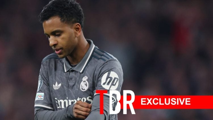 Rodrygo looks frustrated during a Champions League match for Real Madrid.