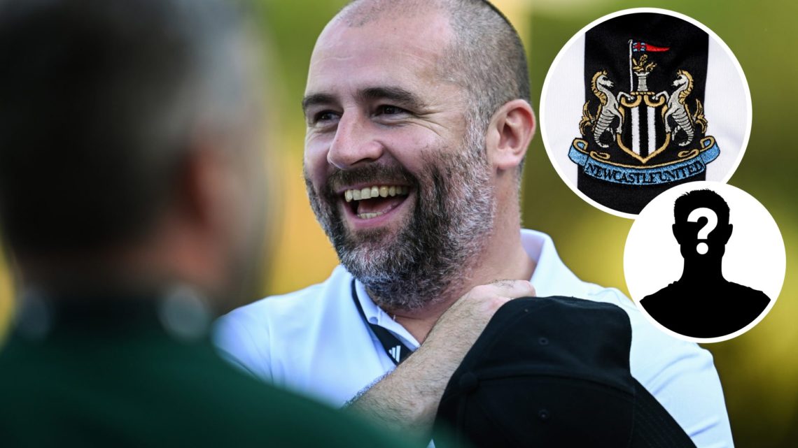 Image of Paul Mitchell at Newcastle United during pre-season, Newcastle United badge and mystery figure inset