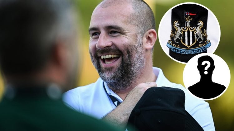 Image of Paul Mitchell at Newcastle United during pre-season, Newcastle United badge and mystery figure inset