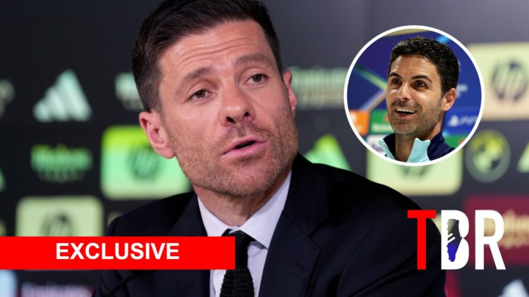 Real Madrid head coach Xabi Alonso with inset of Arsenal manager Mikel Arteta