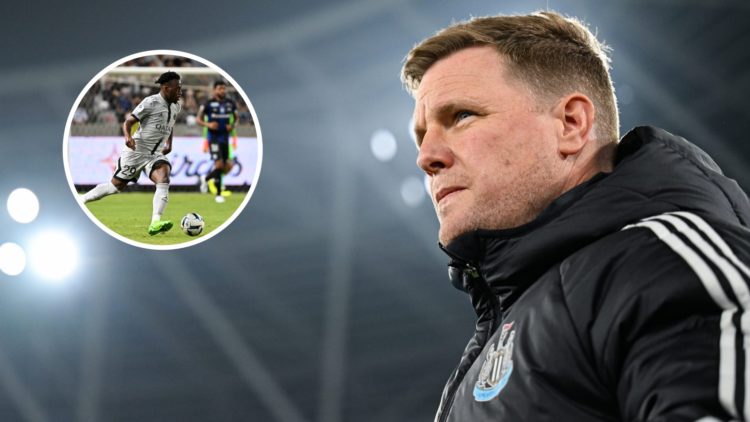 Newcastle United manager Eddie Howe with inset of Arnaud Kalimuendo