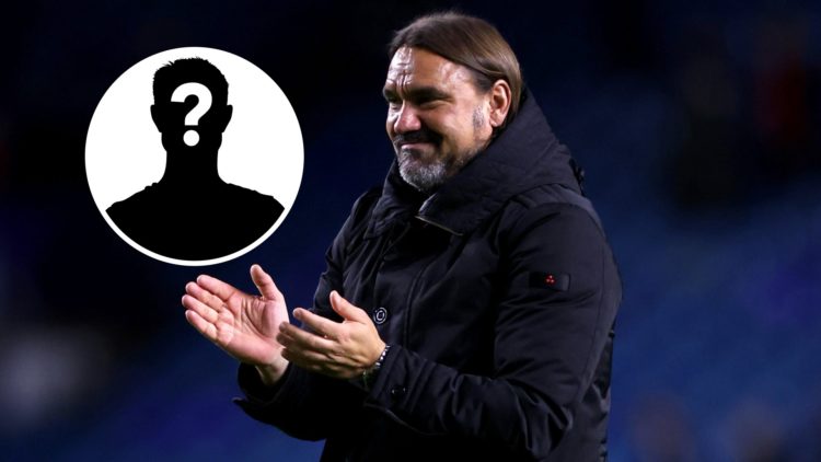 Leeds United manager Daniel Farke with inset of mystery silhouette