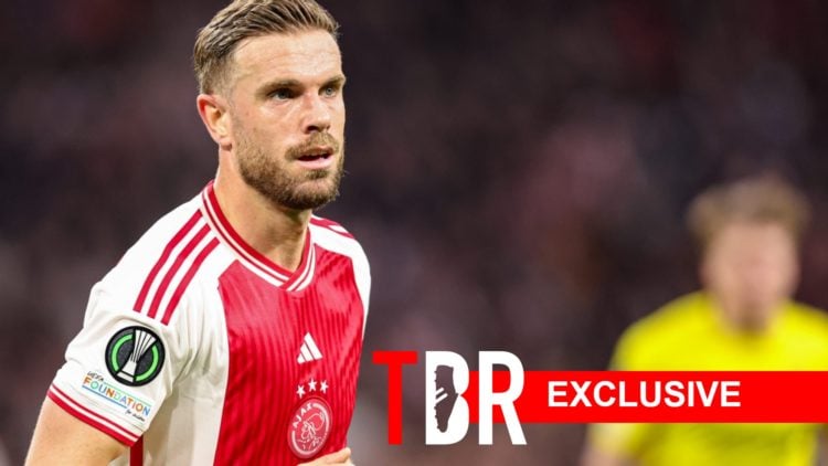 Jordan Henderson looks on during Ajax's match in the Europa Conference League.