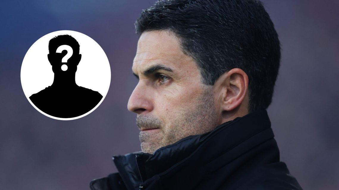 Arsenal manager Mikel Arteta with inset of mystery silhouette