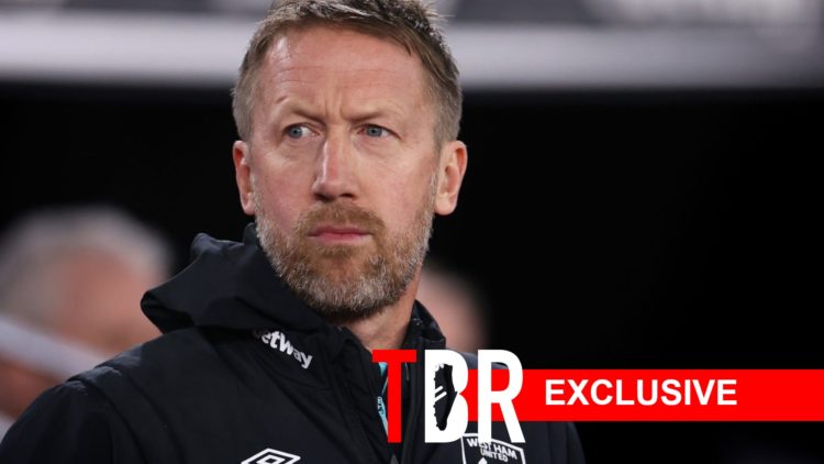 Graham Potter looks on during West Ham's Premier League match.
