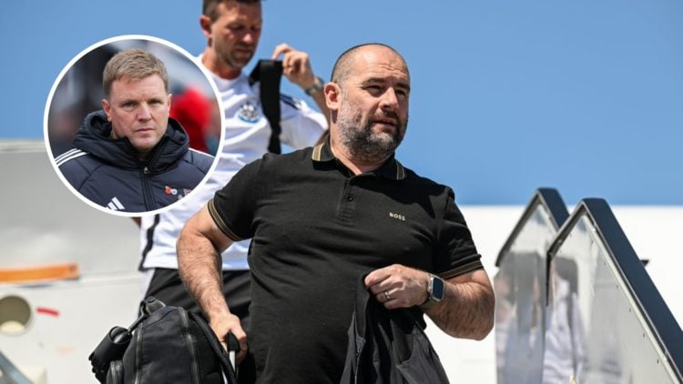 Newcastle United sporting director Paul Mitchell with inset of Eddie Howe