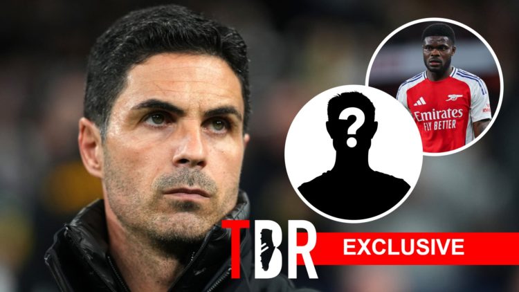 Arsenal manager Mikel Arteta. Inset of Thomas Partey and mystery player.