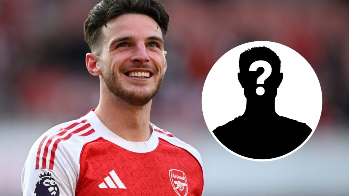 Declan Rice during Arsenal's win over Newcastle United in the Premier League. Inset, question mark.