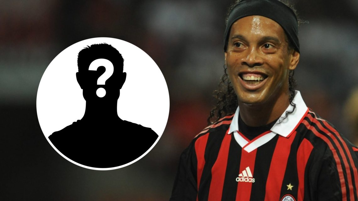 Ronaldinho smiles during a match for AC Milan. Inset, question mark.