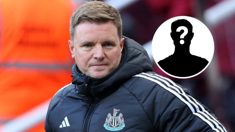 Newcastle United manager Eddie Howe with inset of mystery silhouette