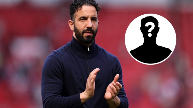 Manchester United manager Ruben Amorim with inset of mystery silhouette