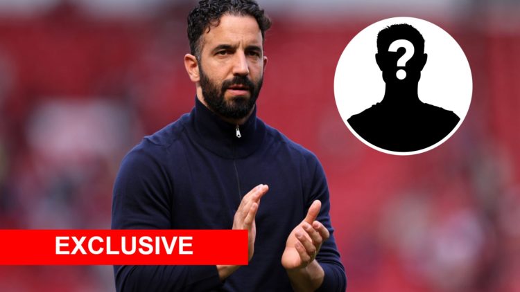 Man United manager Ruben Amorim applauds fans after defeat with overlay of mystery person