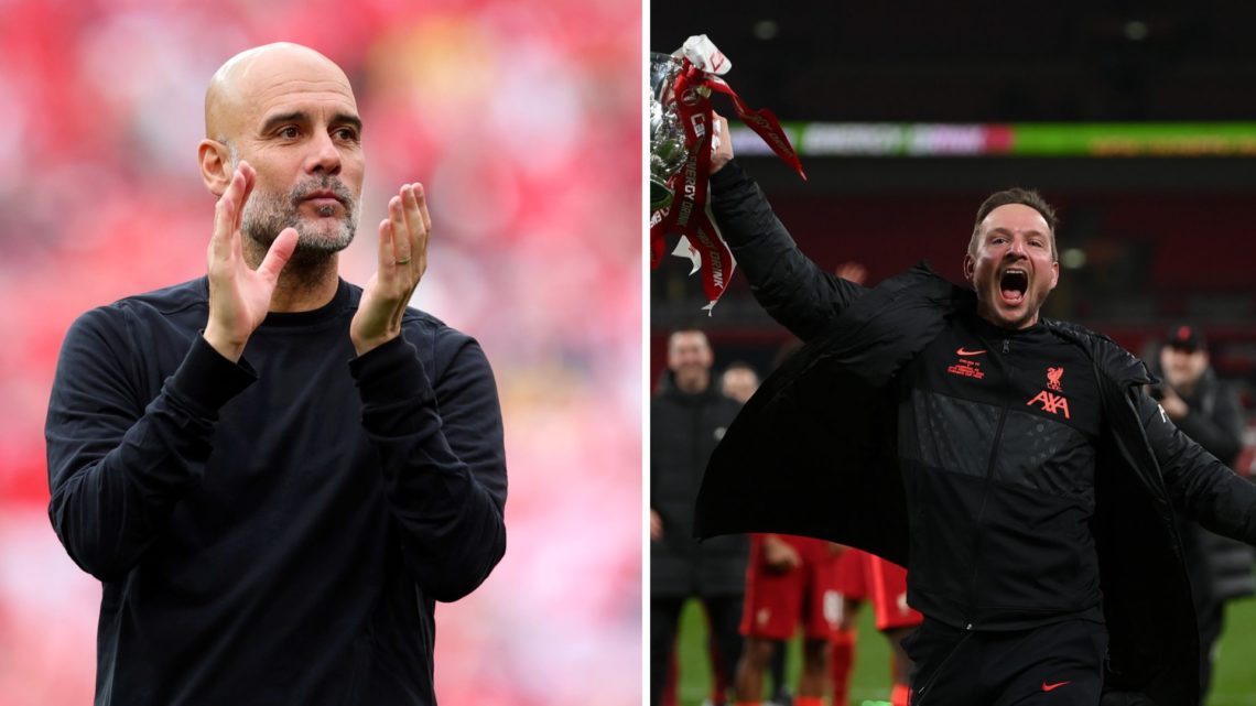 Split image of Pep Guardiola and Pep Lijnders