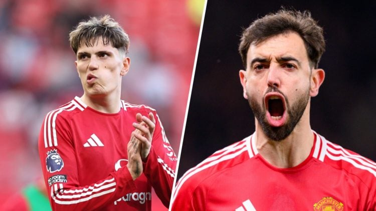 Split image of Bruno Fernandes and Alejandro Garnacho