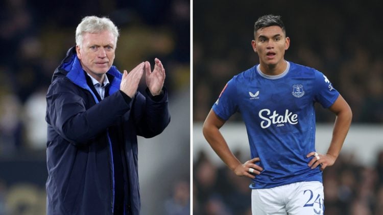 Split image of Everton manager David Moyes and Toffees midfielder Carlos Alcaraz