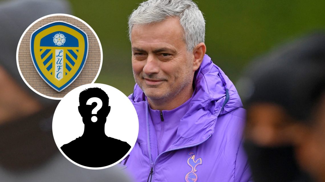 Jose Mourinho with inset of Leeds United badge and mystery silhouette