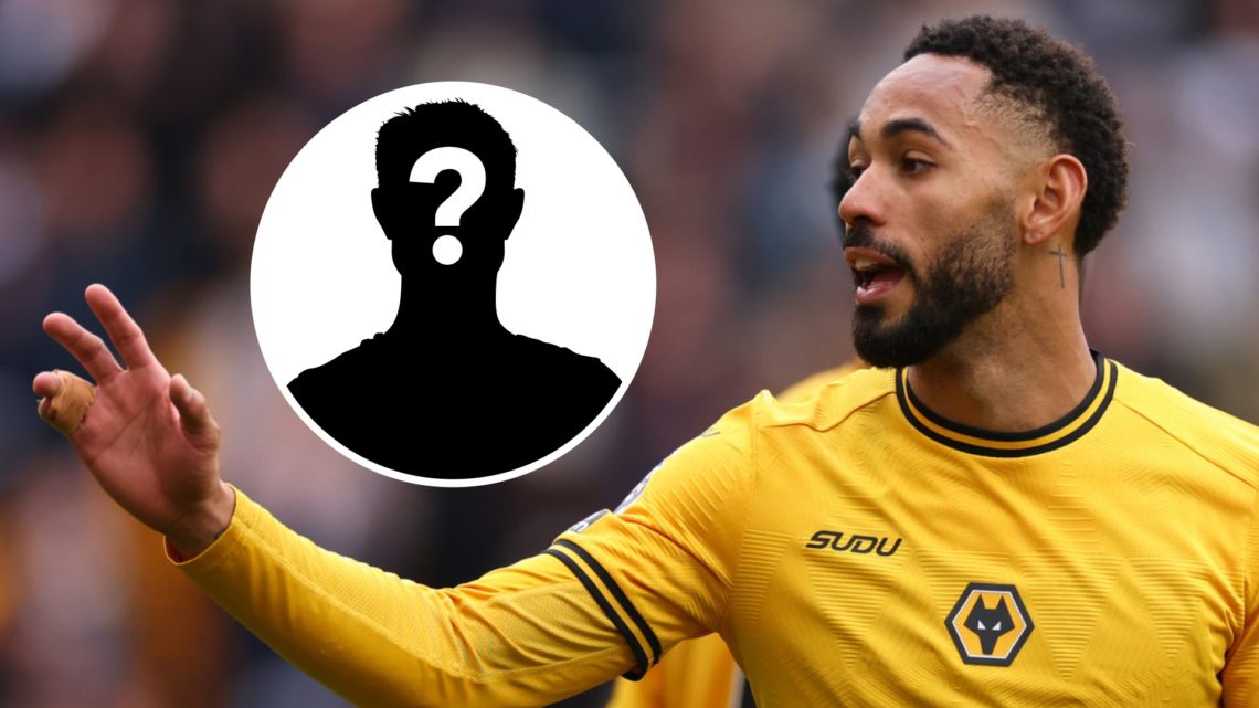 Matheus Cunha looks on for Wolves. Inset, question mark silhouette.
