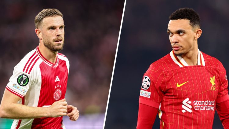 Split image of (L) Jordan Henderson playing for Ajax and (R) Trent Alexander-Arnold playing for Liverpool