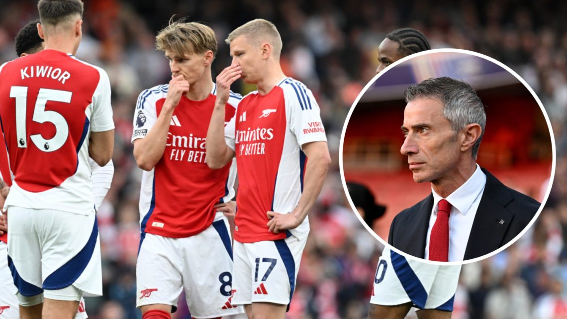 Arsenal players talking. Inset, Andrea Berta.