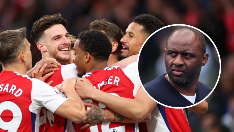 Arsenal players celebrating. Inset, Patrick Vieira.