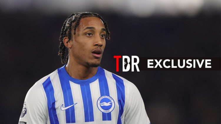 Joao Pedro looks on during a match for Brighton. Inset, exclusive banner.
