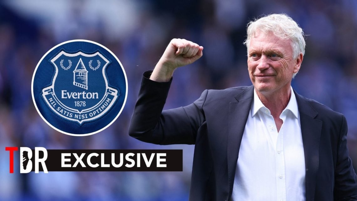 David Moyes celebrates at Goodison Park. Inset, Everton badge.