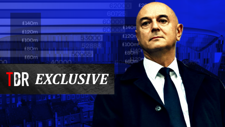 Daniel Levy superimposed over the Tottenham Hotspur Stadium
