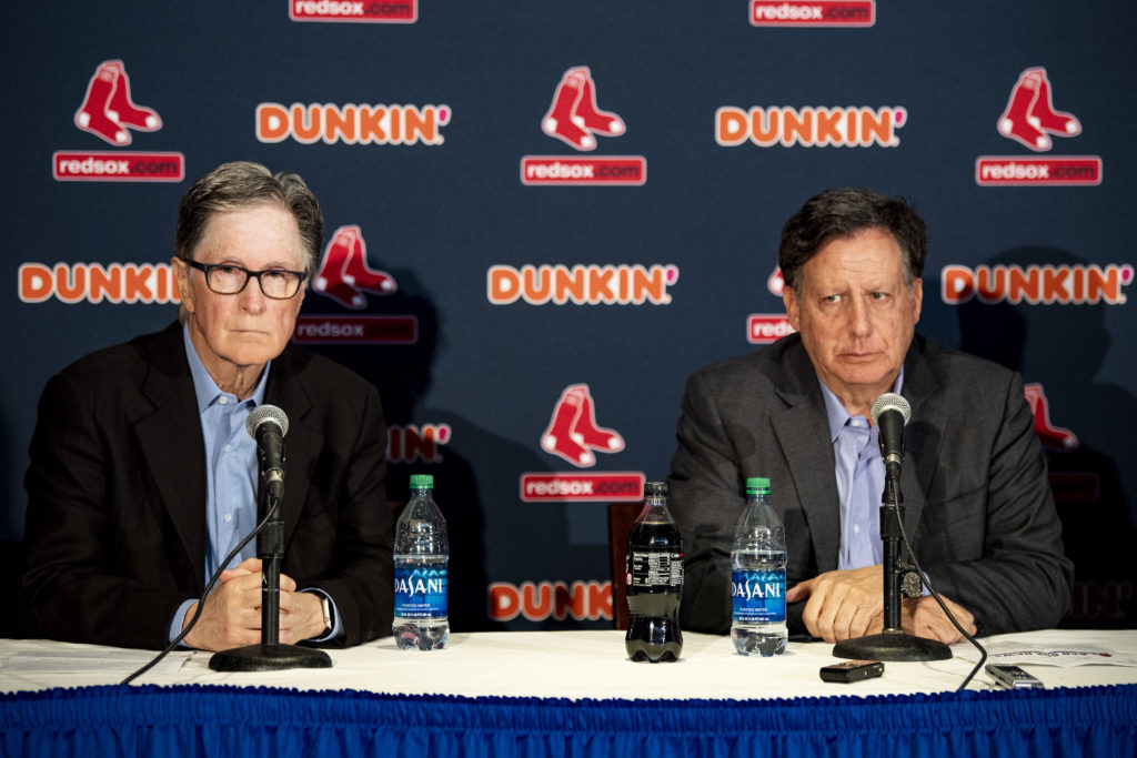Liverpool co-owners John Henry and Tom Werner address a press conference as part of their duties as owners of the Boston Red Six,