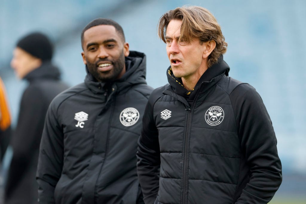 Brentford coach Justin Cochrane and manager Thomas Frank
