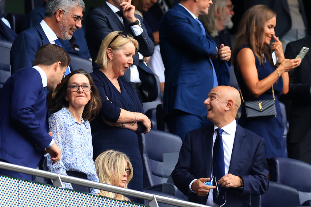 Daniel Levy talks with Donna-Maria Cullen at a Tottenham Hotspur match