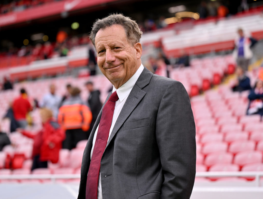 Liverpool and FSG co-owner Tom Werner attends a Premier League match at Anfield, watches from side lines