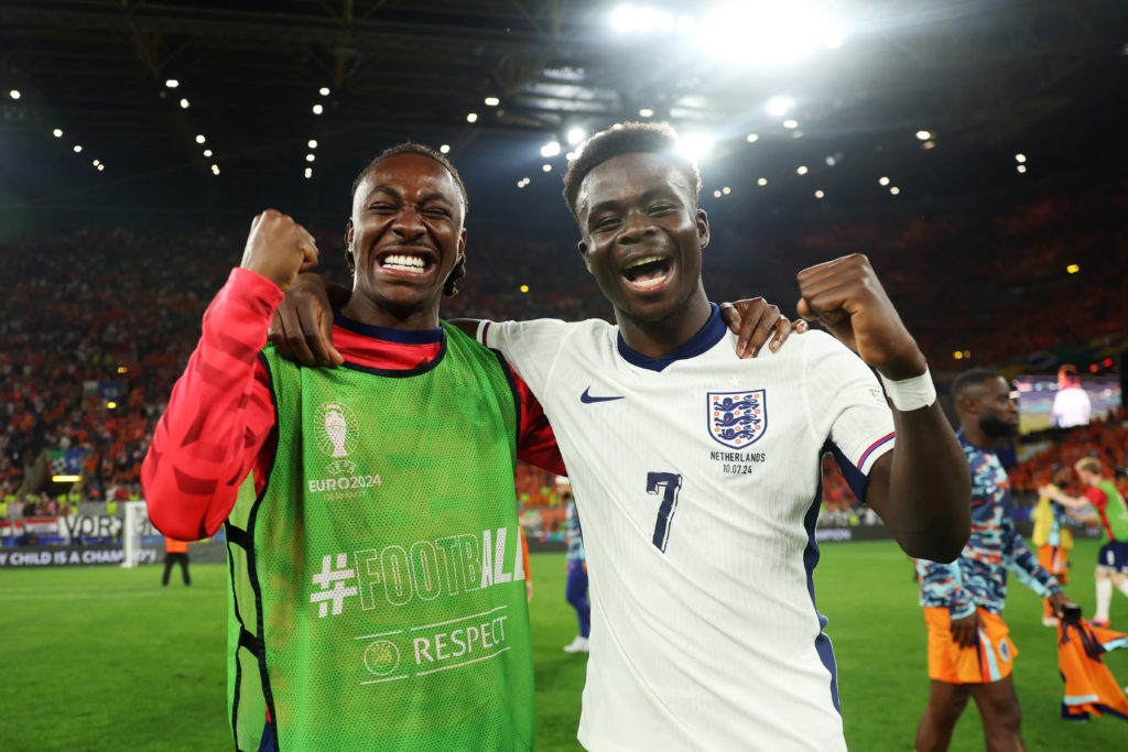 Eberechi Eze and Bukayo Saka after Netherlands vs England in the Semi-Final of UEFA EURO 2024