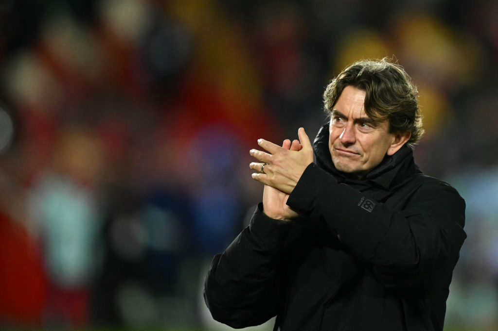 New Tottenham boss Thomas Frank applauding the fans when he was the Brentford boss after Arsenal game