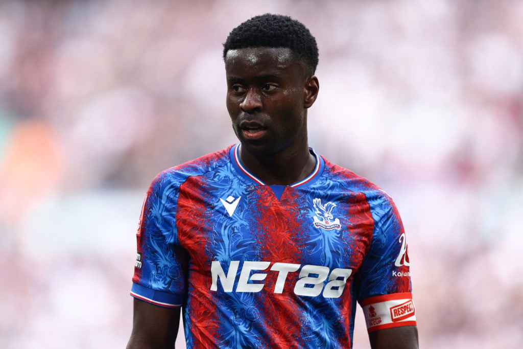 Marc Guehi playing for Crystal Palace at Wembley.