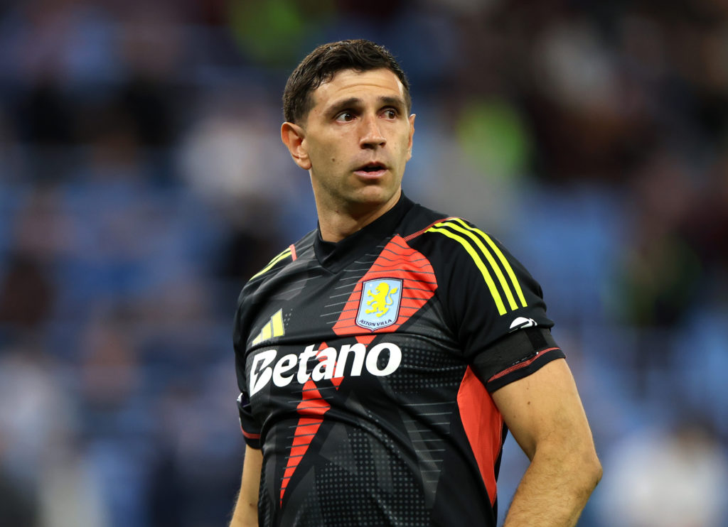Emi Martinez during a match for Aston Villa.