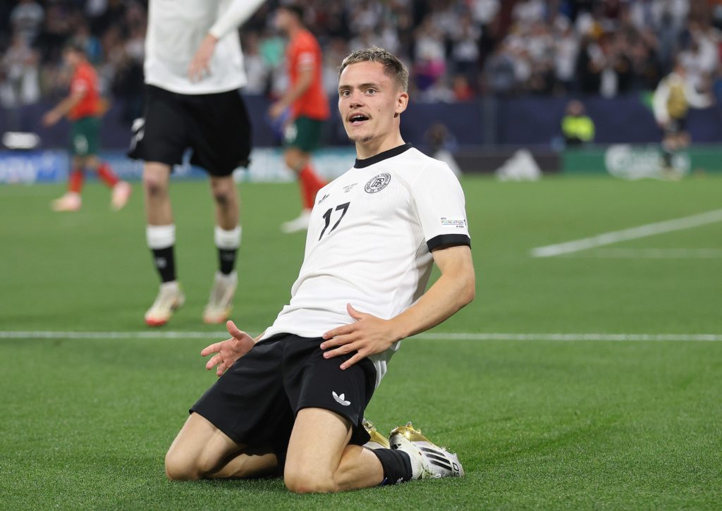 Florian Wirtz celebrates his goal for Germany vs Portugal.
