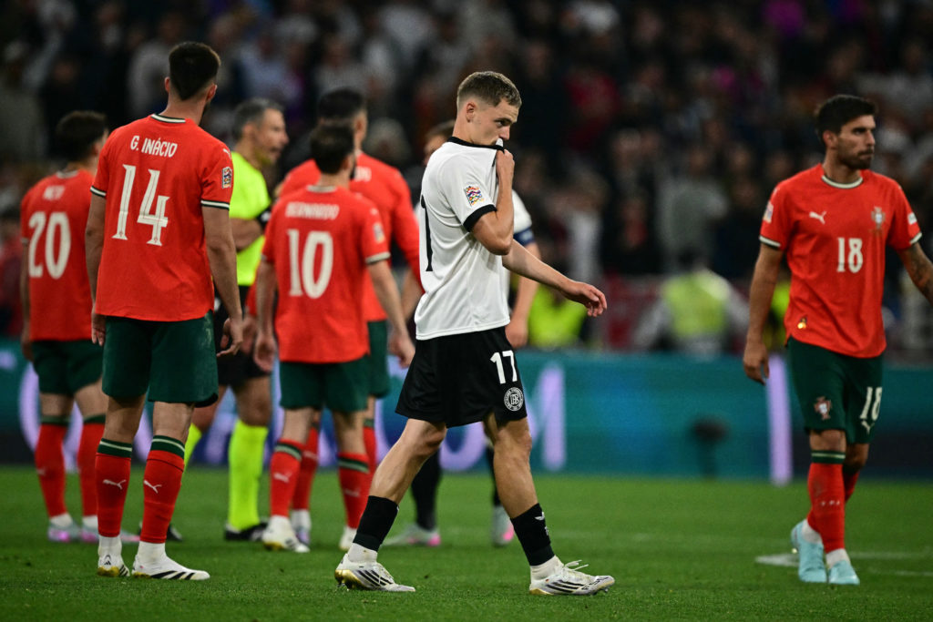 Florian Wirtz walks on during Germany's Nations League tie with Portugal.