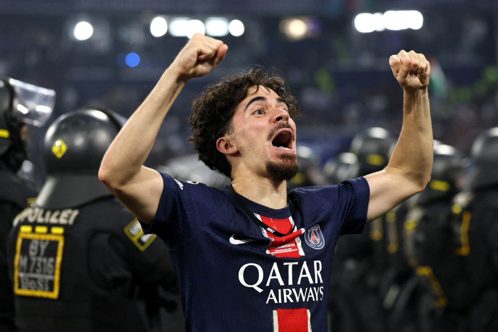 Vitinha celebrating winning the Champions League with PSG