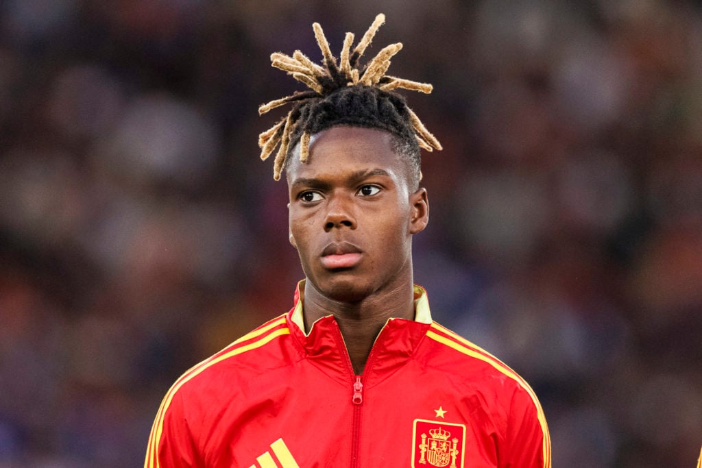 Nico Williams looks on prior to Spain vs France.