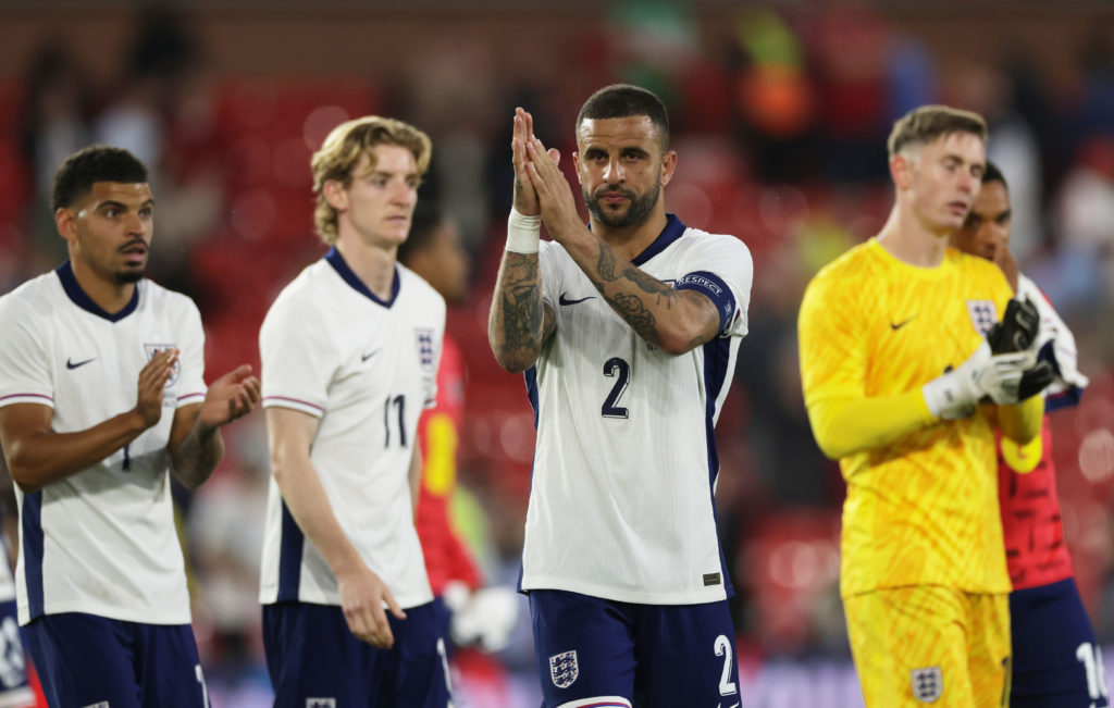 Kyle Walker applauds fans following England's draw with Senegal.