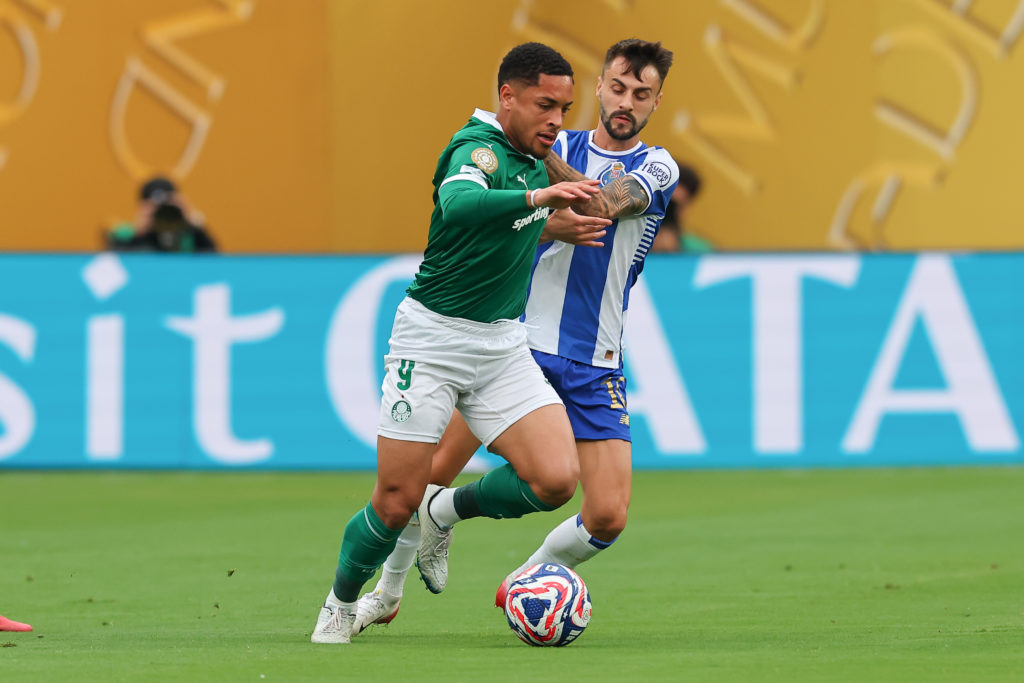 Arsenal's Fabio Vieira fights for the ball at the Club World Cup.
