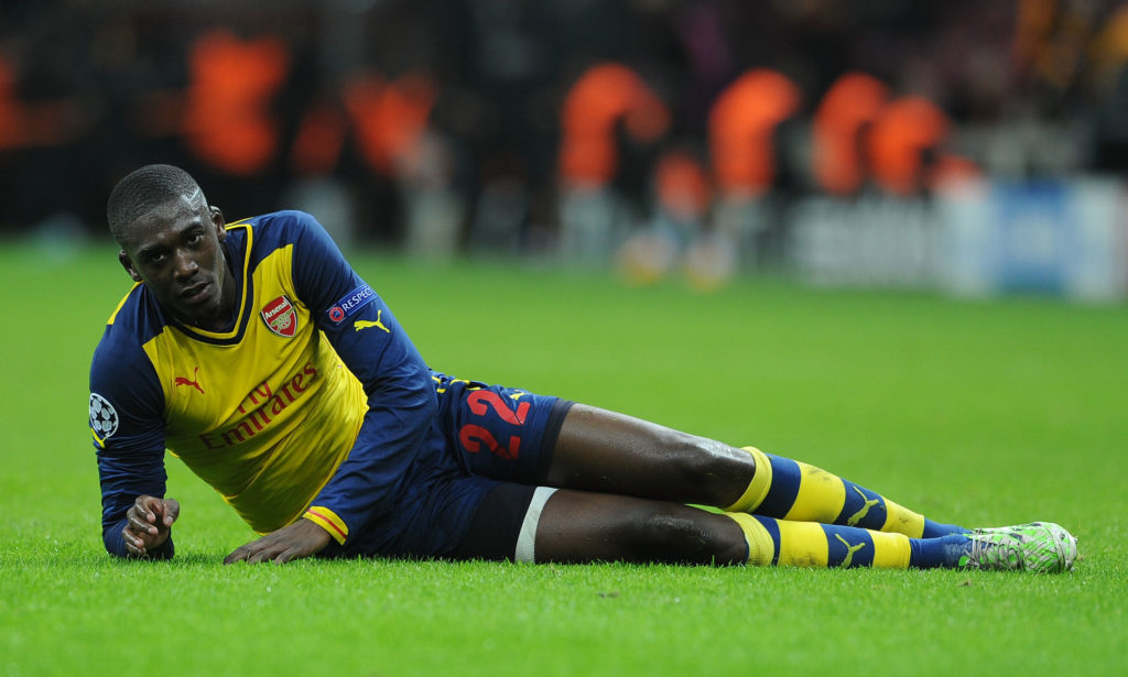 Yaya Sanogo on the floor for Arsenal