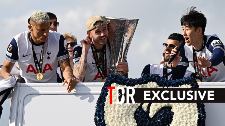 Son Heung-min celebrates Tottenham Hotspur winning the UEFA Europa League.
