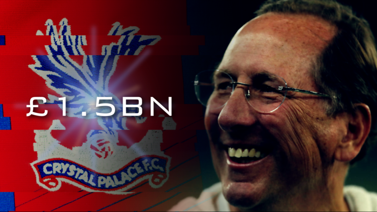 John Textor, split image with Crystal Palace badge and '£1.5bn' wordage inset