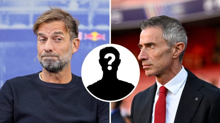 Split Image of Red Bull Global Head of Soccer Jürgen Klopp and Andrea Berta, Sporting Director of Arsenal with inset of mystery player