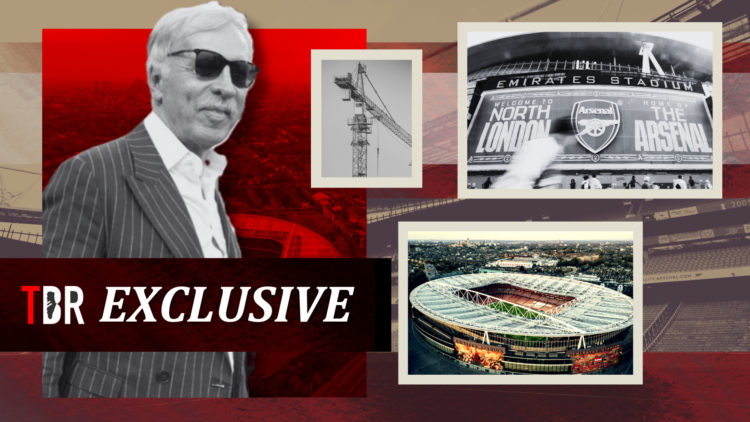 Illustration image of Stan Kroenke surrounded by various general pictures of Arsenal's Emirates Stadium
